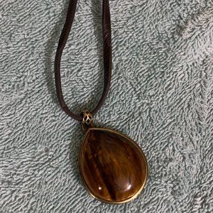 Fossil Brand Tiger's Eye Pendant w/Leather Necklace BUTTERFLY